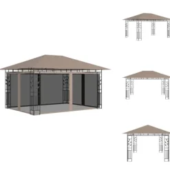 Discount Festtelte & havepavilloner - Living pavillon med myggenet 4x3x2,73 m 180 g/m² gråbrun Telte & Lysthuse