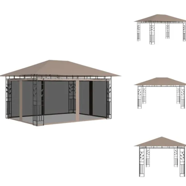 Discount Festtelte & havepavilloner - Living pavillon med myggenet 4x3x2,73 m 180 g/m² gråbrun Telte & Lysthuse