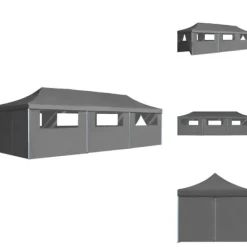 Telte & Lysthuse^Festtelte & havepavilloner - Living foldbart pop op-festtelt med 8 sidevægge 3 x 9 m antracitgrå