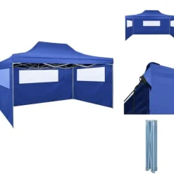 Telte & Lysthuse^Festtelte & havepavilloner - Living foldbart telt med 3 vægge 3 x 4,5 m blå