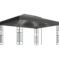 Telte & Lysthuse^Festtelte & havepavilloner - Living pavillon med dobbelt tag og LED-lyskæder 3x4 m antracitgrå