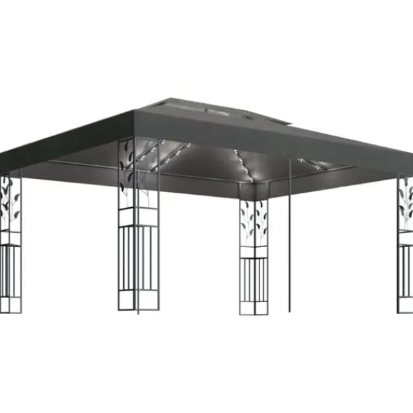 Telte & Lysthuse^Festtelte & havepavilloner - Living pavillon med dobbelt tag og LED-lyskæder 3x4 m antracitgrå
