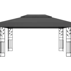Telte & Lysthuse^Festtelte & havepavilloner - Living pavillon med dobbelt tag og LED-lyskæder 3x4 m antracitgrå