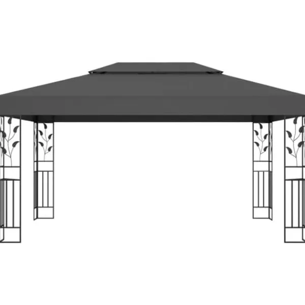 Telte & Lysthuse^Festtelte & havepavilloner - Living pavillon med dobbelt tag og LED-lyskæder 3x4 m antracitgrå