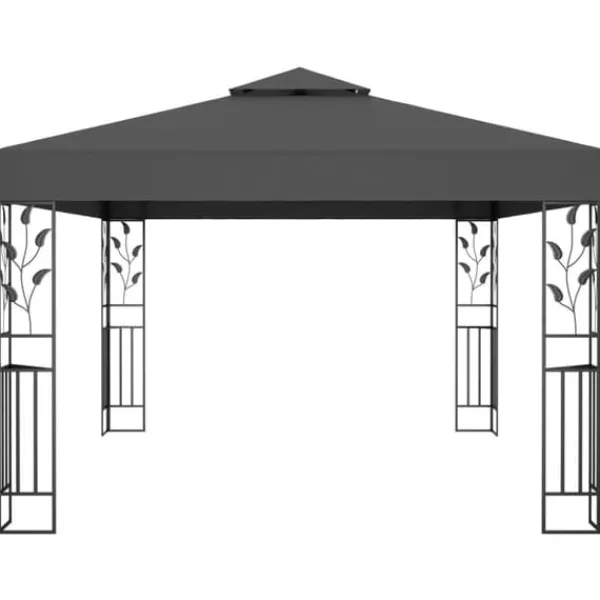 Telte & Lysthuse^Festtelte & havepavilloner - Living pavillon med dobbelt tag og LED-lyskæder 3x4 m antracitgrå