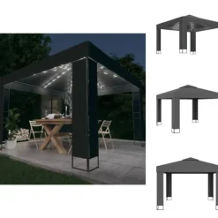 Sale Festtelte & havepavilloner - Living pavillon med dobbelt tag og LED-lyskæder 3x3 m antracitgrå Telte & Lysthuse