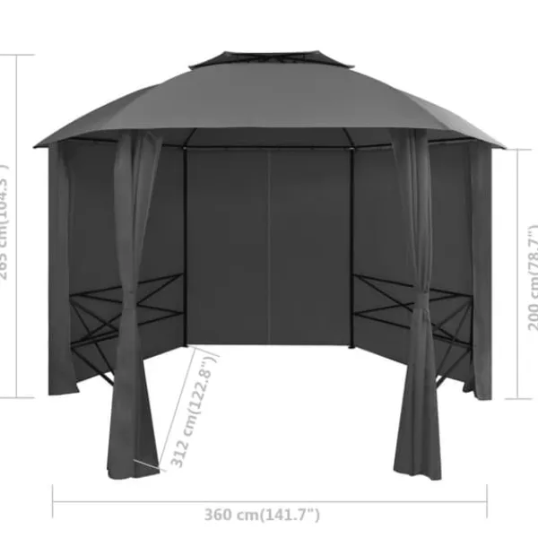 Telte & Lysthuse^Festtelte & havepavilloner - Living havebaldakin pavillontelt med gardiner sekskantet 360x265 cm