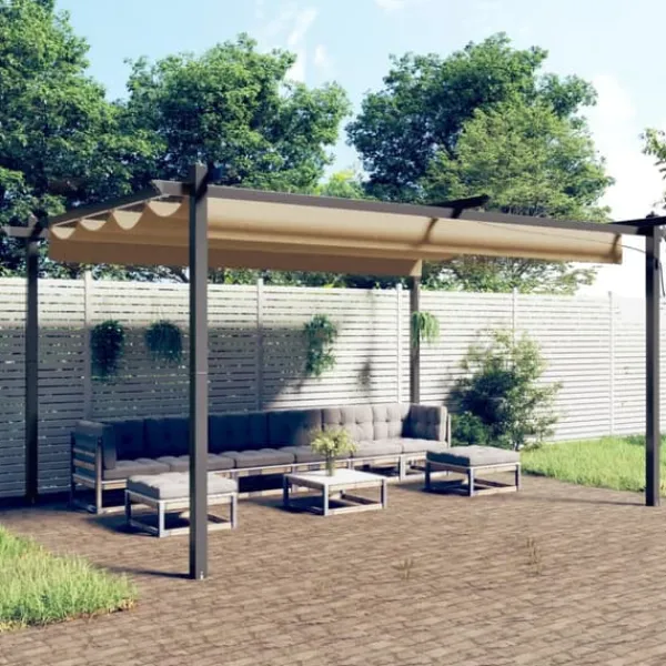 Telte & Lysthuse^Festtelte & havepavilloner - Living havepavillon med sammenrulleligt tag 4x3 m gråbrun