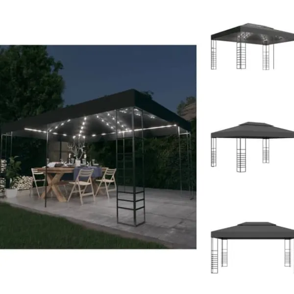Discount Festtelte & havepavilloner - Living pavillon med LED-lyskæder 3x4 m antracitgrå Telte & Lysthuse