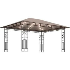 New Festtelte & havepavilloner - Living pavillon med myggenet + LED-lyskæder 4x3x2,73 m gråbrun Telte & Lysthuse