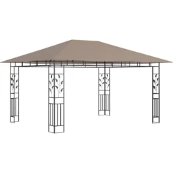 New Festtelte & havepavilloner - Living pavillon med myggenet + LED-lyskæder 4x3x2,73 m gråbrun Telte & Lysthuse
