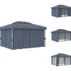 Online Festtelte & havepavilloner - Living pavillon med gardin 4x3 m aluminium antracitgrå Telte & Lysthuse