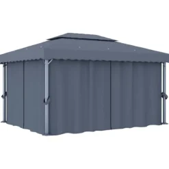 Online Festtelte & havepavilloner - Living pavillon med gardin 4x3 m aluminium antracitgrå Telte & Lysthuse