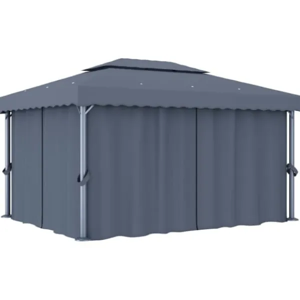 Online Festtelte & havepavilloner - Living pavillon med gardin 4x3 m aluminium antracitgrå Telte & Lysthuse