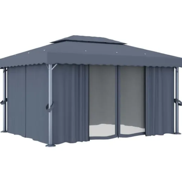 Online Festtelte & havepavilloner - Living pavillon med gardin 4x3 m aluminium antracitgrå Telte & Lysthuse