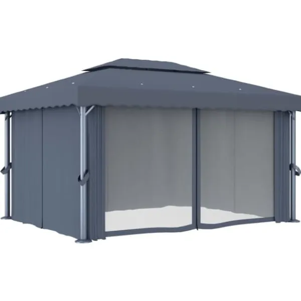 Online Festtelte & havepavilloner - Living pavillon med gardin 4x3 m aluminium antracitgrå Telte & Lysthuse