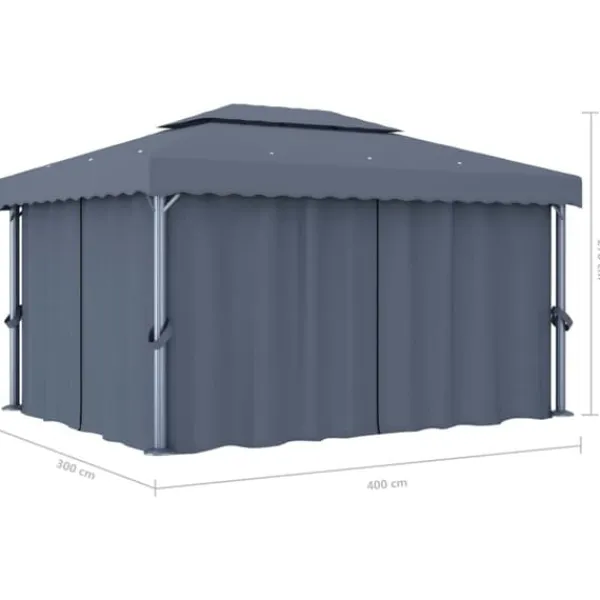 Online Festtelte & havepavilloner - Living pavillon med gardin 4x3 m aluminium antracitgrå Telte & Lysthuse