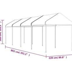 Online Festtelte & havepavilloner - Living pavillon med tag 8,92x2,28x2,69 m polyethylen hvid Telte & Lysthuse