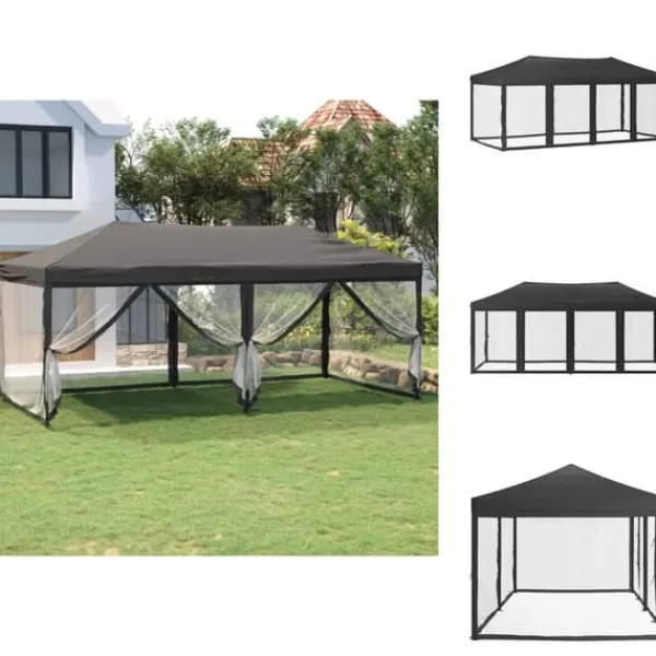 Telte & Lysthuse^Festtelte & havepavilloner - Living foldbart festtelt med sidevægge 3x6 m antracitgrå
