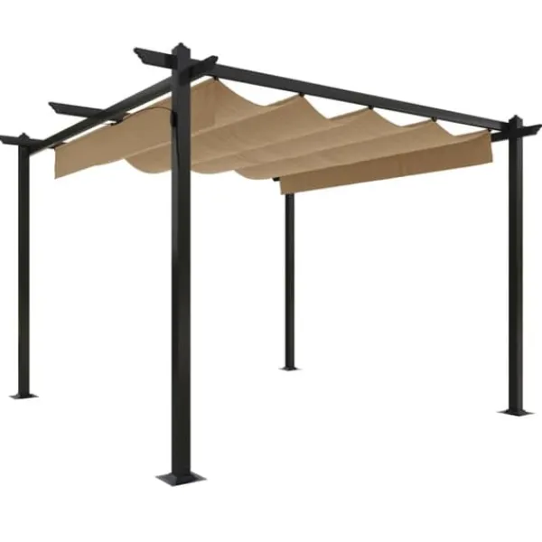 Buer, Spalier, Lysthuse Uden Tag^Festtelte & havepavilloner - Living havepavillon med sammenrulleligt tag 3x3 m gråbrun