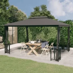 Telte & Lysthuse^Festtelte & havepavilloner - Living pavillon med sidevægge og dobbelttag 3x4 m antracitgrå