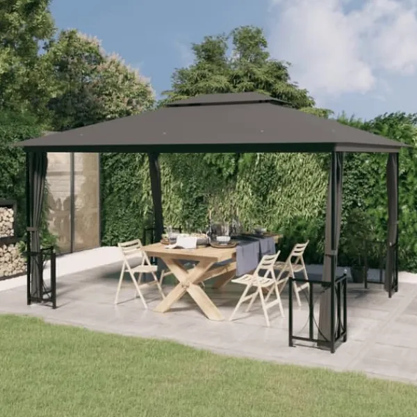Telte & Lysthuse^Festtelte & havepavilloner - Living pavillon med sidevægge og dobbelttag 3x4 m antracitgrå