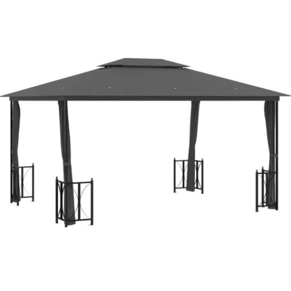 Telte & Lysthuse^Festtelte & havepavilloner - Living pavillon med sidevægge og dobbelttag 3x4 m antracitgrå