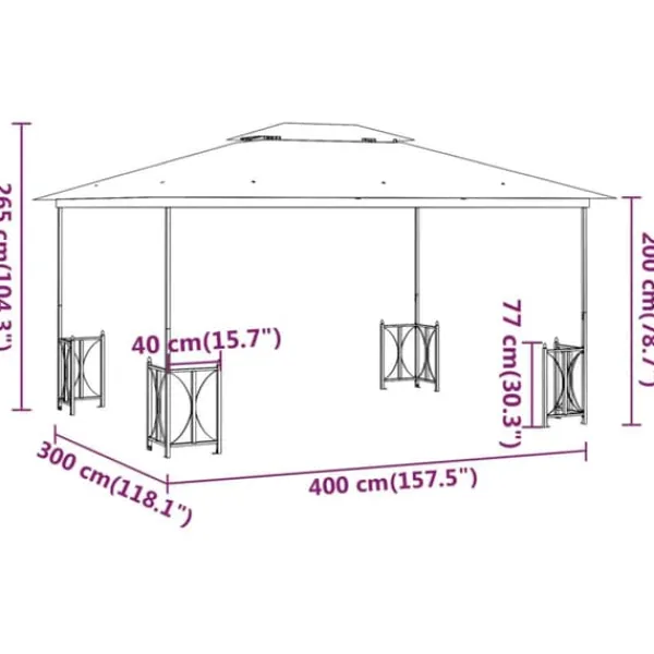 Telte & Lysthuse^Festtelte & havepavilloner - Living pavillon med sidevægge og dobbelttag 3x4 m antracitgrå