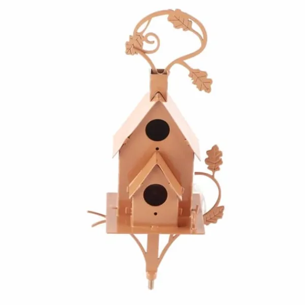 Til Fugle & Småvildt^Fågelhus i metall med stolpe Metallkonst Stuga Fågelhusstakar Hummingbird House Nödställda fågelhus i metall Trädgårdsinredning