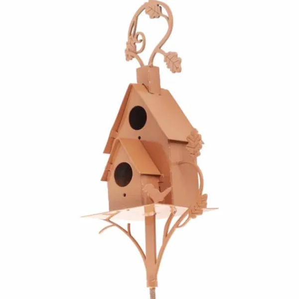Til Fugle & Småvildt^Fågelhus i metall med stolpe Metallkonst Stuga Fågelhusstakar Hummingbird House Nödställda fågelhus i metall Trädgårdsinredning