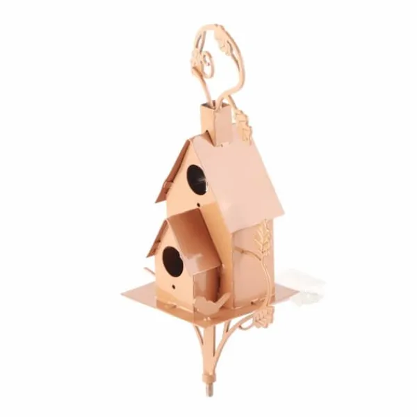 Til Fugle & Småvildt^Fågelhus i metall med stolpe Metallkonst Stuga Fågelhusstakar Hummingbird House Nödställda fågelhus i metall Trädgårdsinredning