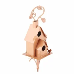 Til Fugle & Småvildt^Fågelhus i metall med stolpe Metallkonst Stuga Fågelhusstakar Hummingbird House Nödställda fågelhus i metall Trädgårdsinredning