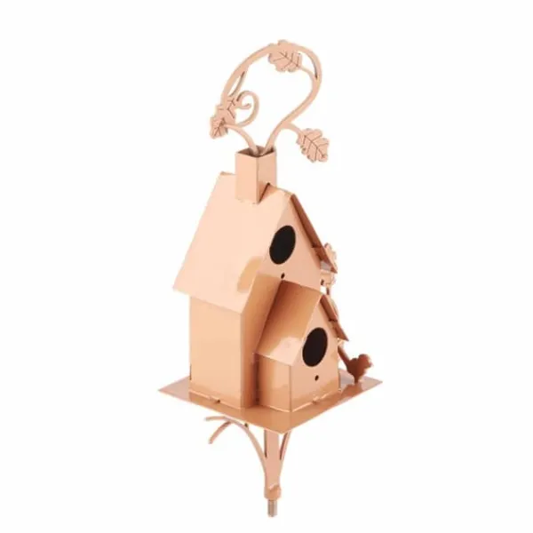 Til Fugle & Småvildt^Fågelhus i metall med stolpe Metallkonst Stuga Fågelhusstakar Hummingbird House Nödställda fågelhus i metall Trädgårdsinredning