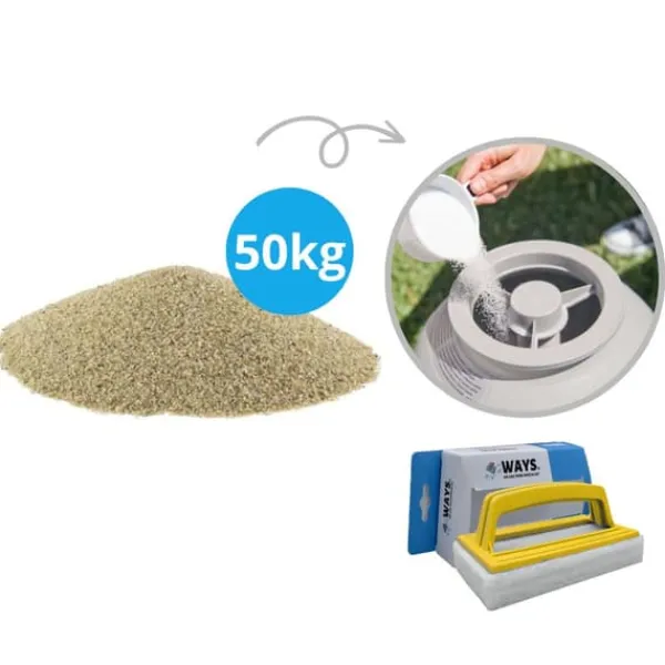 Pool- & Spatilbehør^Filtersand til sandfilterpumpe - Comfortpool - Indhold 50 kg (2 x 25 kg) & WAYS skrubbebørste
