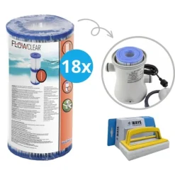 Bestway Pool- & Spatilbehør^Filtre Type I - - Velegnet til filterpumpe 58381 - 18 stykker & WAYS skrubbebørste