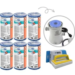 Bestway Pool- & Spatilbehør^Filtre Type II - - Velegnet til filterpumpe 58383 - 6 stk & WAYS skrubbebørste