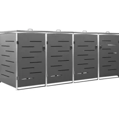 Outlet Firedobbelt skraldespandsskjuler i rustfrit stål | Størrelse: 276,5x77,5x112,5 cm Skure, Garager & Carports
