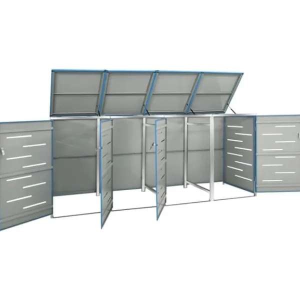 Hot Firedobbelt skraldespandsskjuler i rustfrit stål | Størrelse: 276,5x77,5x112,5 cm Skure, Garager & Carports