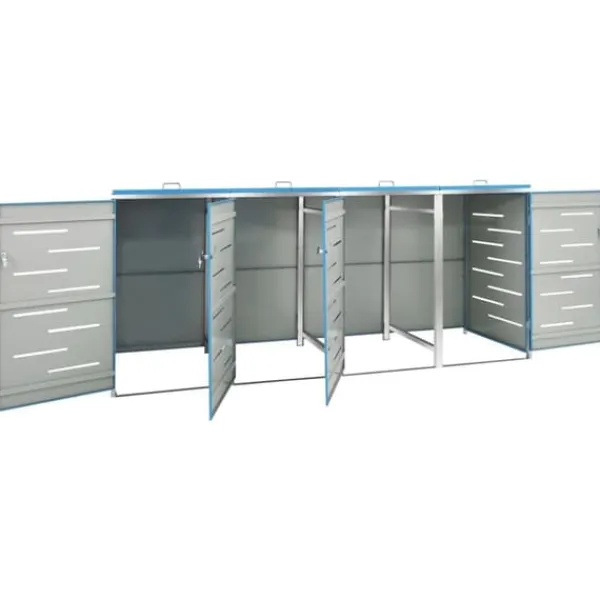 Hot Firedobbelt skraldespandsskjuler i rustfrit stål | Størrelse: 276,5x77,5x112,5 cm Skure, Garager & Carports