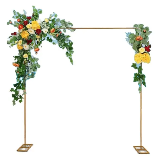 Buer, Spalier, Lysthuse Uden Tag^Firkantet Bryllupsbue, Justerbar Højde 3,6 ft til 9,8 ft, Sennepsgul Finish, Robust Jernkonstruktion