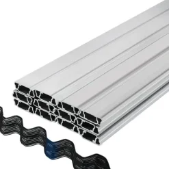Drivhus^Fjedertråd og låsekanal, 6,56 fod fjederlås & U-kanel til drivhus. 50 pakker PE-belagt fjedertråd og aluminiumsender. Polyfilm og skyggeudstyr.