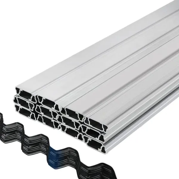 Drivhus^Fjedertråd og låsekanal, 6,56 fod fjederlås & U-kanel til drivhus. 50 pakker PE-belagt fjedertråd og aluminiumsender. Polyfilm og skyggeudstyr.