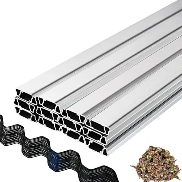 Drivhus^Fjedertråd og låsekanal, 2m fjederlås & U-kanal til drivhus. 30 pakker PE-belagte fjedertråde og aluminiumsprofiler med plastfilm eller skyggefor.