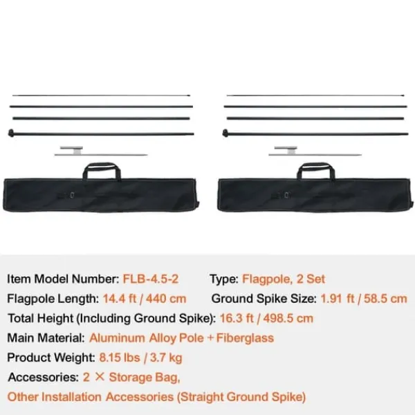 Flag & Vindposer^Fjerflagstang Kit 2 Pakker Swooper 16,3 Fod med Jordpæle, Holdbar og Let at Montere