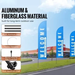 Sale Fjerflagstang Kit 3-pak, Swooper flagstang 16,3 fod med jordpæle, holdbar konstruktion, let at installere Flag & Vindposer
