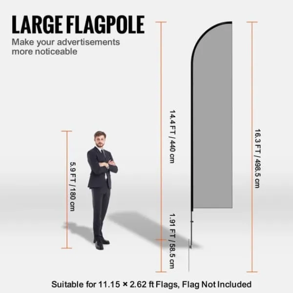 Sale Fjerflagstang Kit 3-pak, Swooper flagstang 16,3 fod med jordpæle, holdbar konstruktion, let at installere Flag & Vindposer