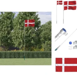 Flag & Vindposer^Flag & vimpler - Living Danmark flag og flagstang 5,55 m aluminium
