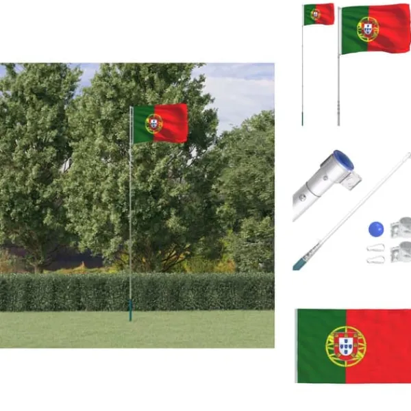 New Flag & vimpler - Living Portugal flag og flagstang 5,55 m aluminium Flag & Vindposer