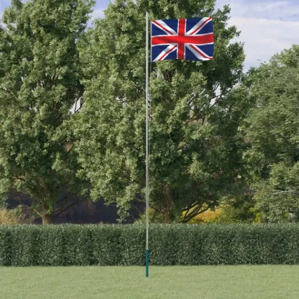 Flagstang med britisk flag - Justerbar teleskopisk aluminium | Længde: 6,23 m Flag & Vindposer