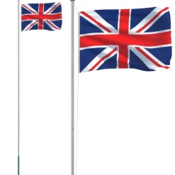 Flagstang med britisk flag - Justerbar teleskopisk aluminium | Længde: 6,23 m Flag & Vindposer